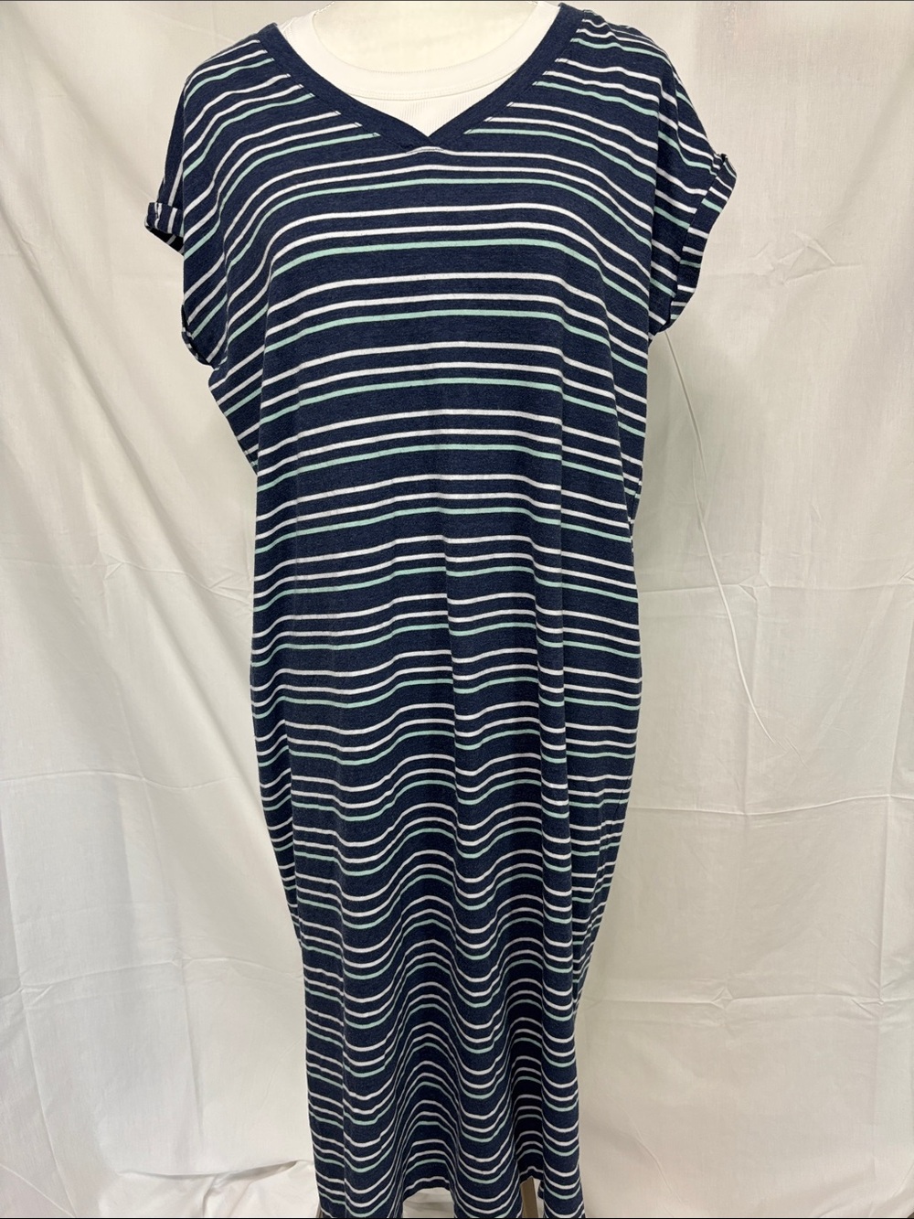 Sonoma Navy and White Striped V-Neck Maxi Dress